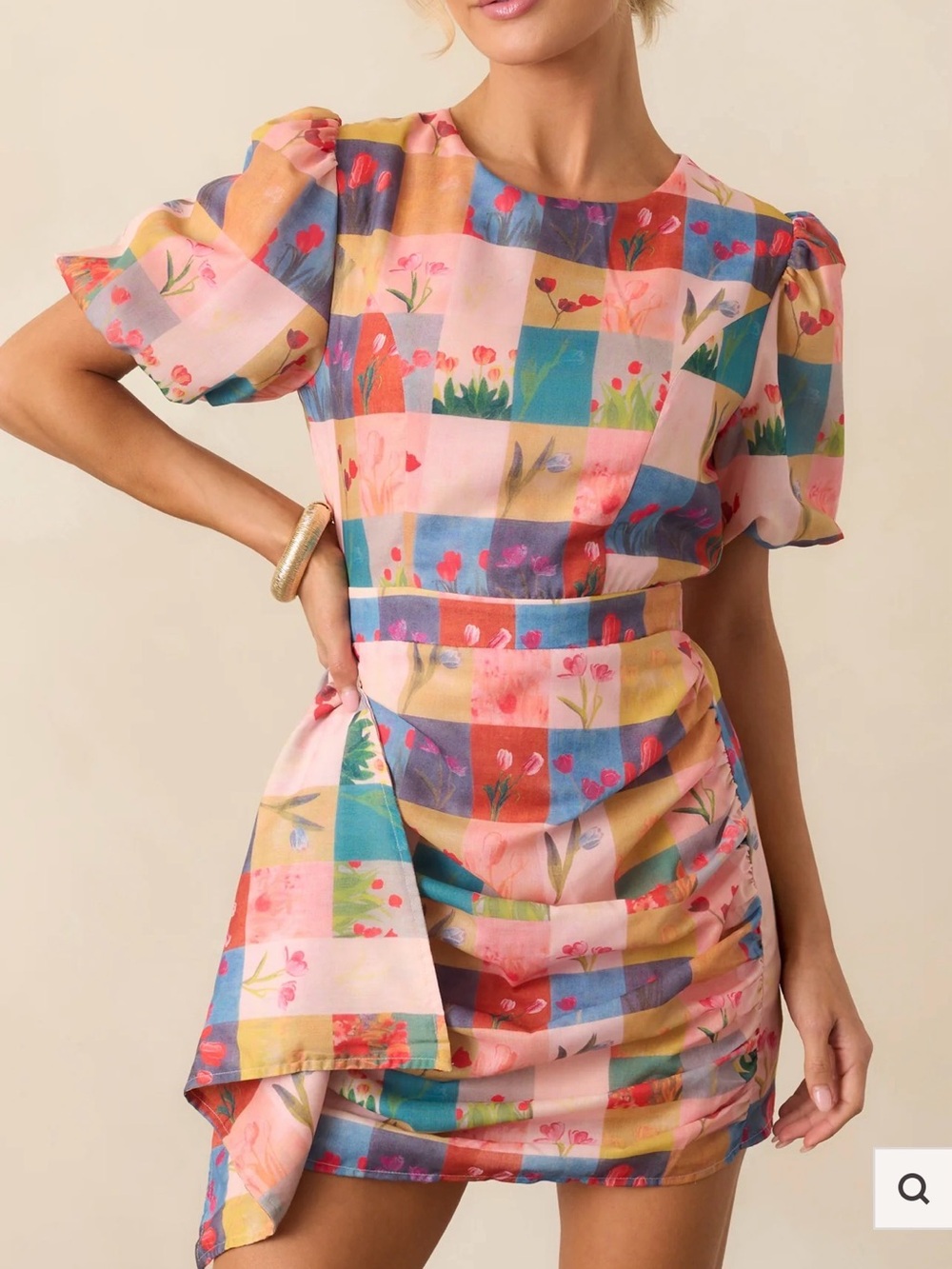 Floral Patchwork Mini Dress Size M